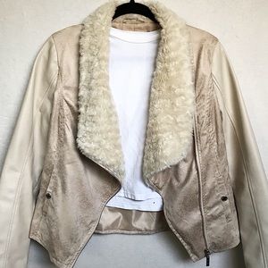 G By Guess Cream Leather Jacket